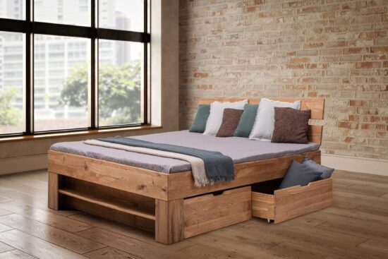 Massivholzbett Sofi aus Eiche 180×200 cm mit Stauraum