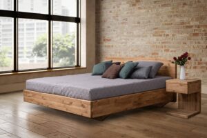 Bett aus massiver Eiche Pavla inklusive Rost und Stauraum