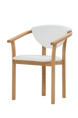 Stuhl aus geölter Eiche Alexis weißes Kunstleder