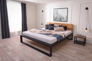 Eisenbett Tara 160×200 in Kombination aus massiver Eiche und Metall