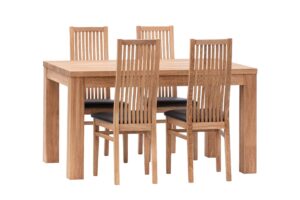 Esstisch-Set Korund-Sandra aus Eiche, schwarzes Kunstleder