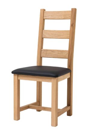 Eichenstuhl Ladder Back geölt und gewachst schwarz Kunstleder