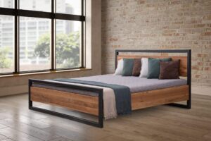 Massives Bett 180×200 Olivie in Kombination aus Eiche und Metall
