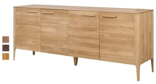 Die Atlanta Kommode aus Eichenholz im skandinavischen Stil mit minimalistischem Design und dünnen Linien ist eine großartige Ergänzung für jede Einrichtung.