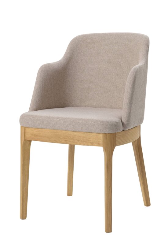 Der Holzstuhl New York mit Armlehnen und beiger Polsterung ist ideal für Bürobereiche, Esszimmer, Cafés und Restaurants, wo Sie seine Praktikabilität und seinen Stil zu schätzen wissen. Die ergonomische Form und die weiche Polsterung sorgen für maximalen Komfort auch bei längerem Sitzen.