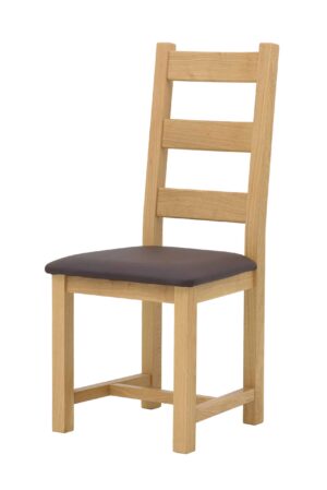Eichenstuhl Ladder Back lackiert Braun Kunstleder
