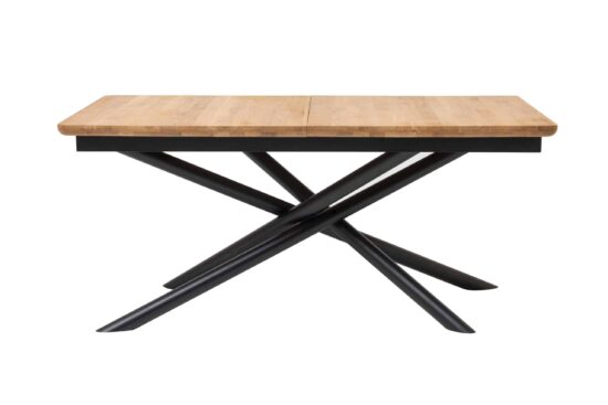 Der ausziehbare Esstisch Traun verbindet die natürliche Eleganz massiver Eiche mit dem modernen Design von Metallbeinen. Dank des versteckten Ausziehmechanismus und der Zusatzplatte, die den Tisch um 80 cm verlängert, gewinnen Sie in wenigen Sekunden zusätzlichen Platz.