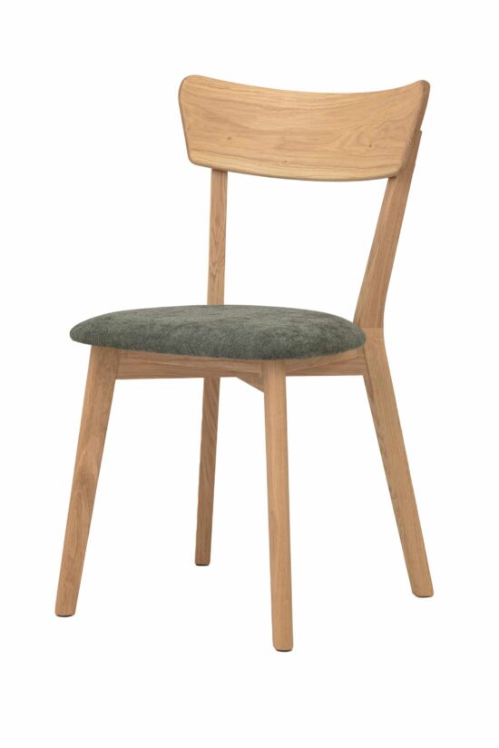 Der Eichen-Esszimmerstuhl Diana mit elegantem grünem Bezug kombiniert zeitloses Design, Komfort und eine solide Konstruktion aus massivem Eichenholz. Die gepolsterte Sitzfläche in angenehmem grünem Stoff bringt Frische und Harmonie in Ihr Interieur. Die ideale Wahl für ein gemütliches Zuhause, in dem Sie Qualität, Stil und täglichen Sitzkomfort schätzen.