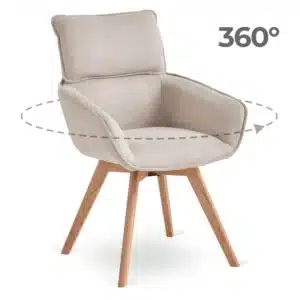 Der drehbare Eichensessel Dias beige stellt eine perfekte Verbindung von modernem Design, hochwertigen Materialien und hohem Komfort dar. Massives Eichenholz, angenehme Polsterung und die praktische Drehfunktion schaffen ein elegantes und komfortables Möbelstück, das über viele Jahre hinweg eine Zierde für jedes Interieur sein wird.