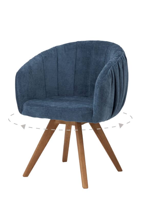 Der Eichen-Sessel Elba in Blau vereint elegantes Design, hohen Komfort und hochwertige Naturmaterialien. Die massive Eichenkonstruktion in Kombination mit dem reich gepolsterten Sitz und dem Drehmechanismus sorgt für bequemes und stilvolles Sitzen. Die ideale Wahl für moderne und zeitlose Interieurs.