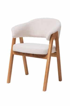 Der Eichen-Sessel Mona mit cremefarbener Polsterung besticht durch zeitloses Design, eine Konstruktion aus massiver Eiche und außergewöhnlichen Komfort. Die helle Polsterung verleiht dem Interieur ein elegantes und luftiges Aussehen. Hochwertige Verarbeitung und natürliches Eichenholz garantieren eine lange Lebensdauer und einen Stil, der keinen Modetrends unterliegt.