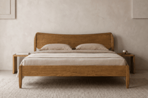 Das Doppelbett Palmera im Eiche-Dekor ist die ideale Wahl für alle, die hochwertige Massivholzmöbel mit originellem Design und einer angenehmen natürlichen Ausstrahlung suchen. Schaffen Sie sich ein Schlafzimmer, in dem sich Eleganz, Schlichtheit und die wahre Schönheit des Holzes vereinen.