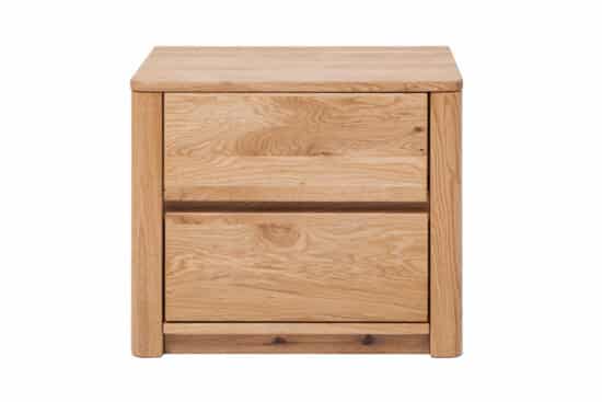 Der massive Eichen-Nachttisch Lausanne Wild verbindet die markante Schönheit der Wildeiche mit elegantem, modernem Design. Natürliche Astlöcher und die einzigartige Holzmaserung machen jeden Tisch zu einem Unikat.